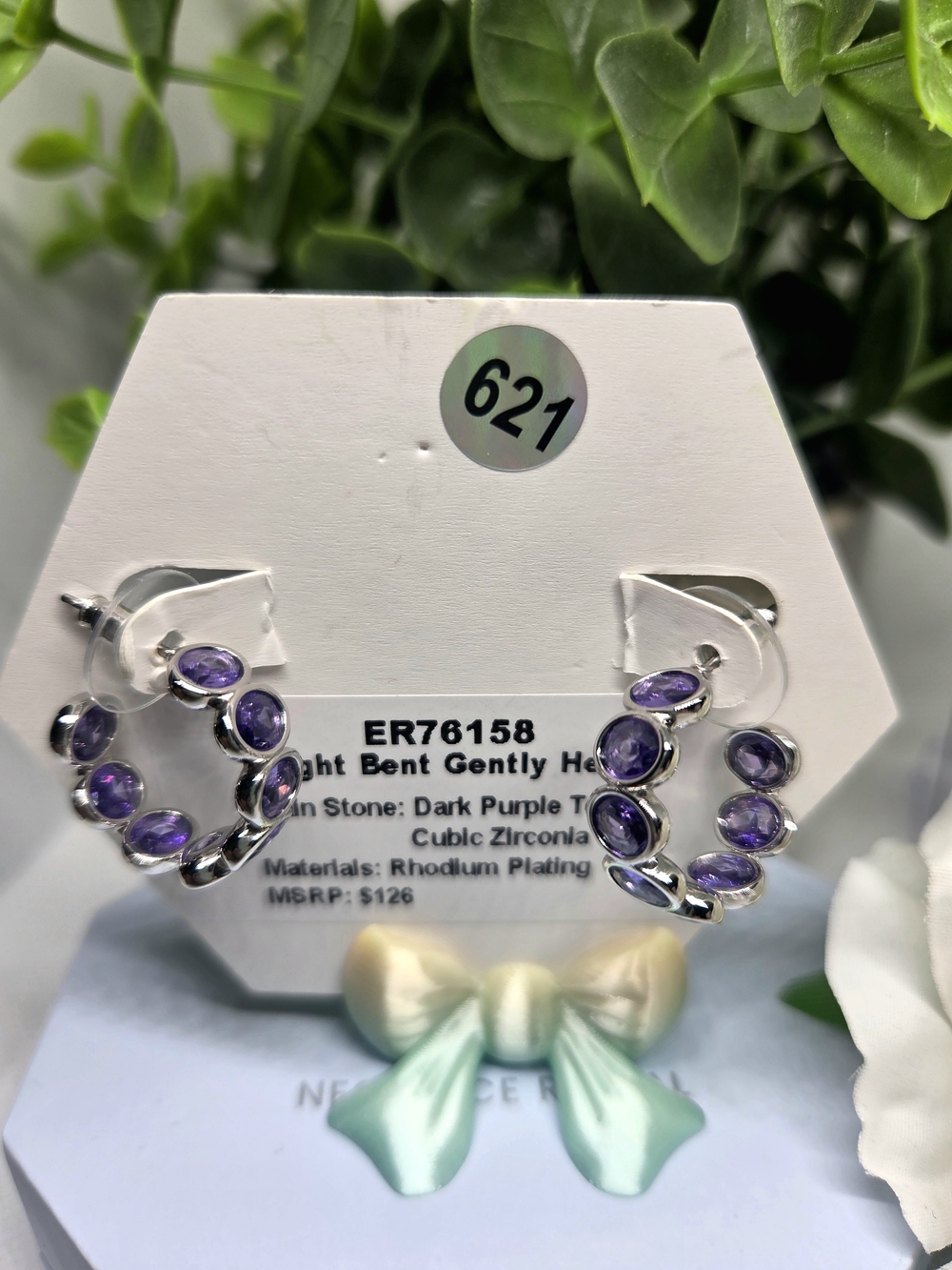 BP Dark PurpleTopaz CZ Hoop Earrings - Rhodium Plating